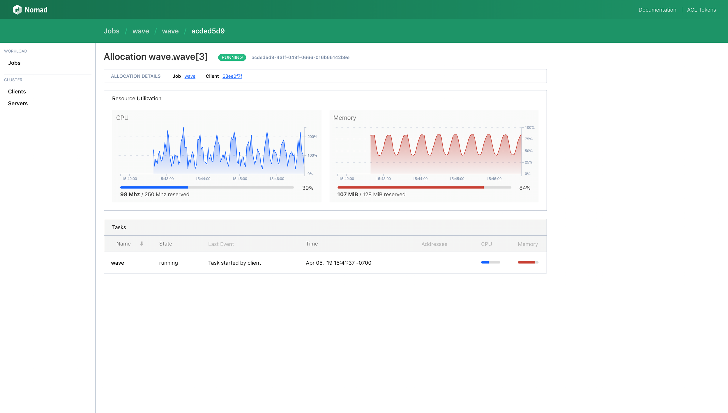 Nomad UI metrics over time